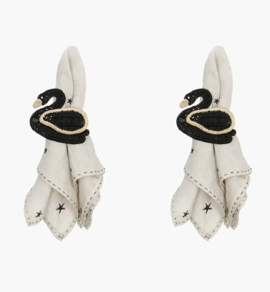 Napkin Rings|Bizatino Collection*Mercedes Salazar Black Swan Napkin Ring Set of 2