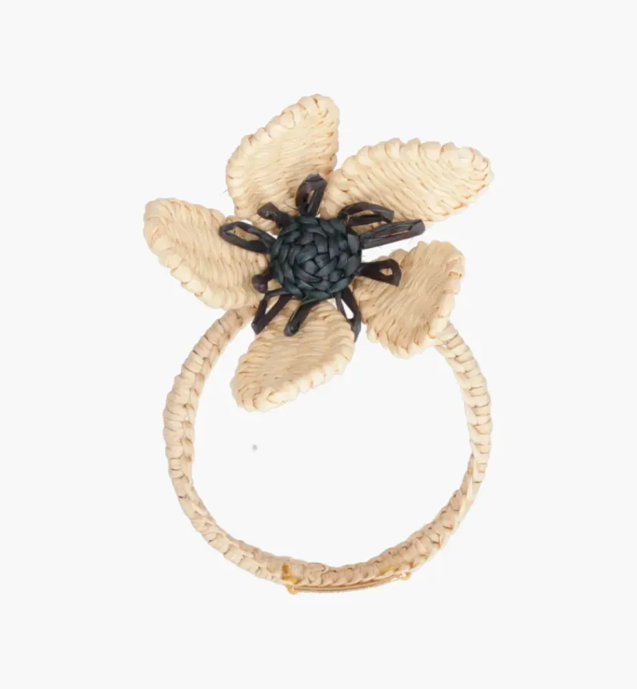 Napkin Rings*Mercedes Salazar Flower Black Napkin Ring Set of 2