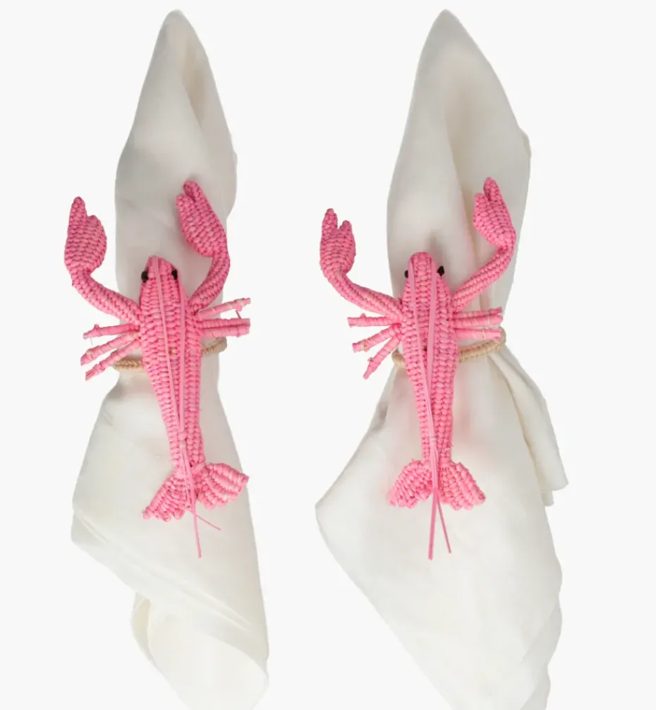 Napkin Rings*Mercedes Salazar Pink Lobster Napkin Ring Set of 2